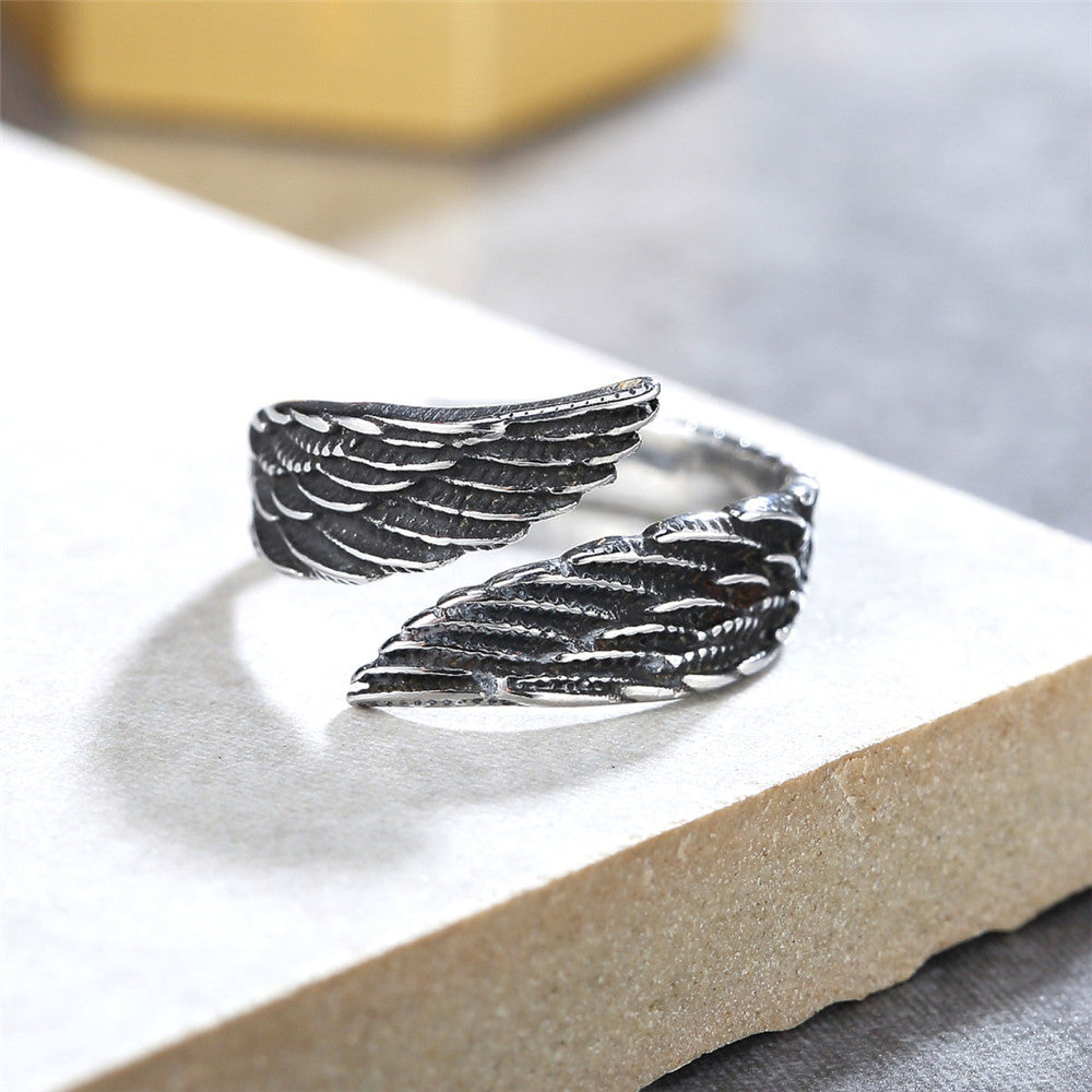 Retro Angel Wings Titanium Steel Ring