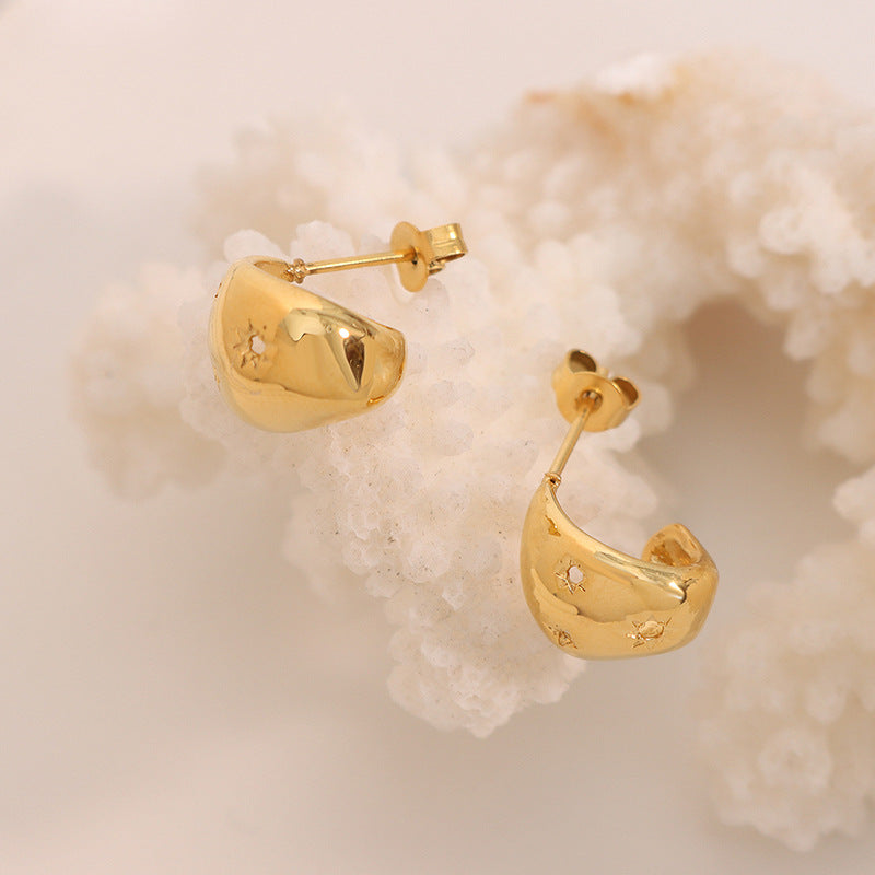 Starlight Hollow Earrings: Luxe Titanium Steel with Gold Plating