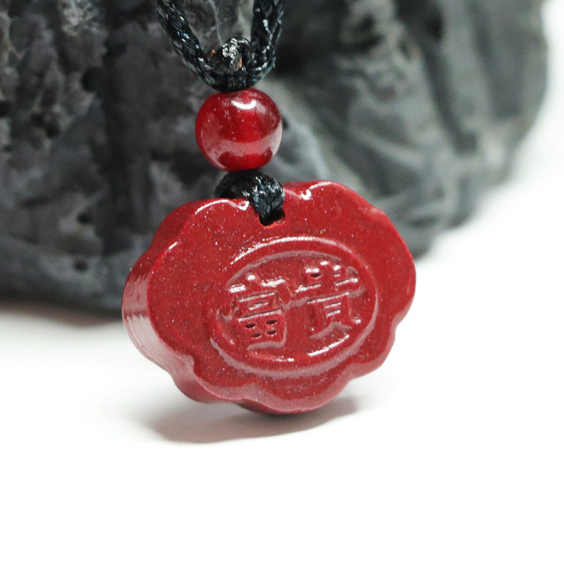 Ruyi Purple Gold Sand Pendant with Ping'an Cinnabar Stone