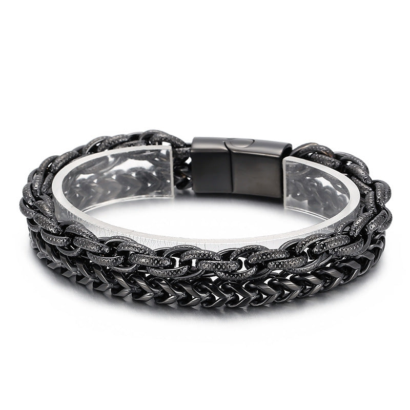 Trendy Punk Rock Double-Layer Stainless Steel Bracelet for Men - Korean-Inspired Titanium Cross-Border Jewelry Gift