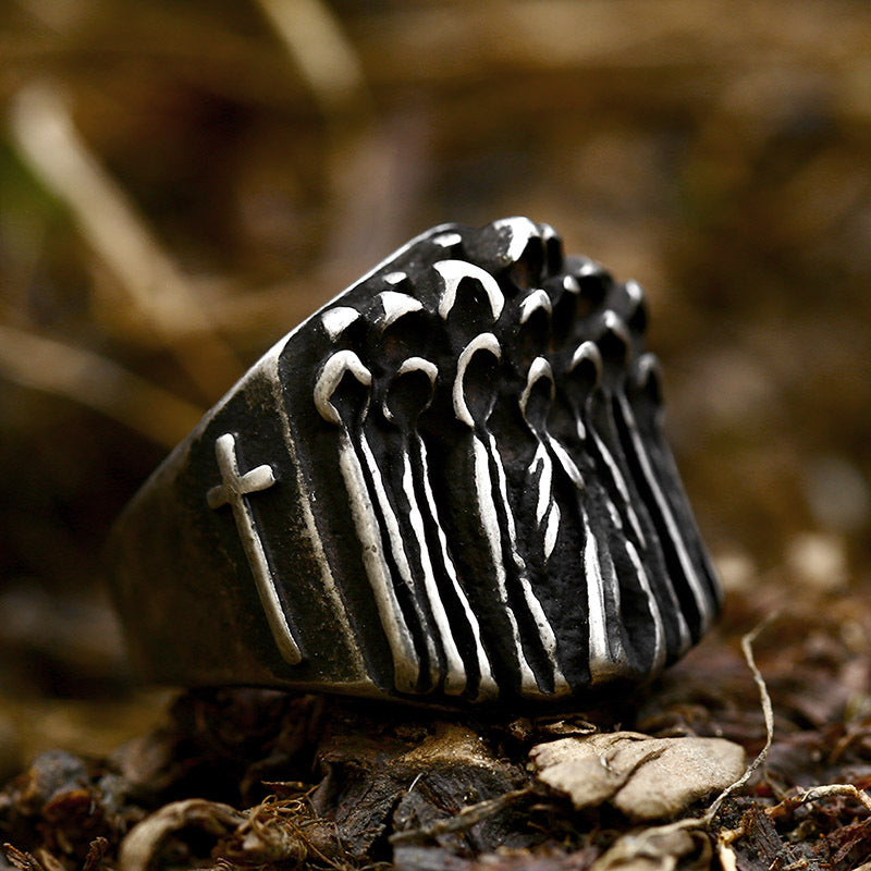 Titanium Steel Retro Punk Ring for Men - Cross-Border Death Cloak Design