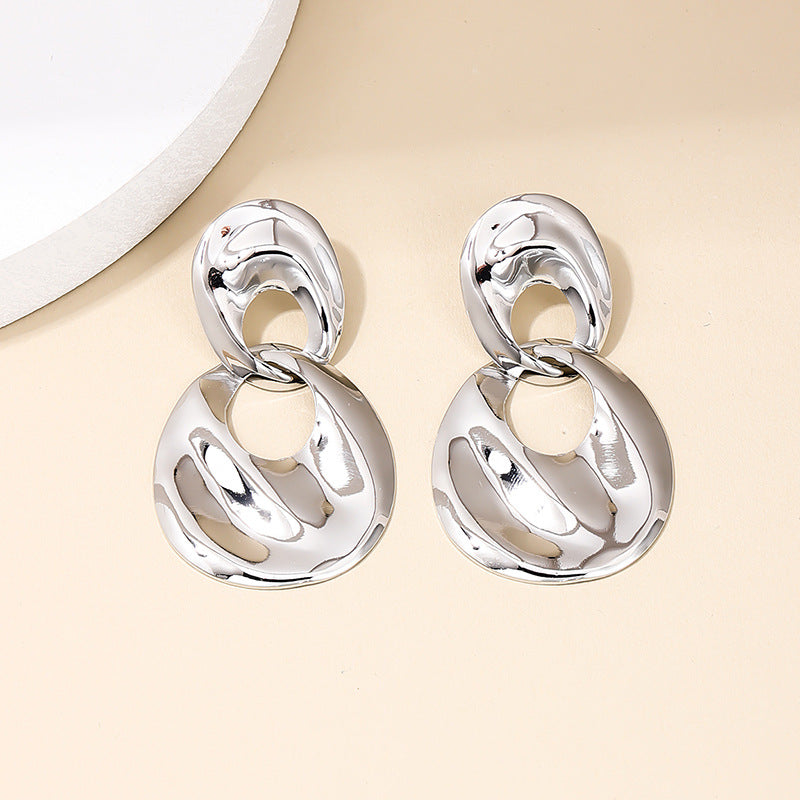 Glamorous Metallic Double Ring Women's Earrings - Vienna Verve Collection