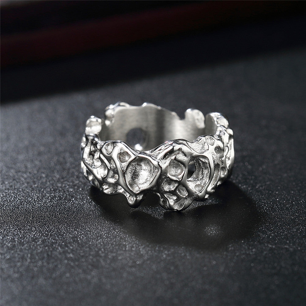 European and American Popular Fashion Volcanic Stone Titanium Steel Ring