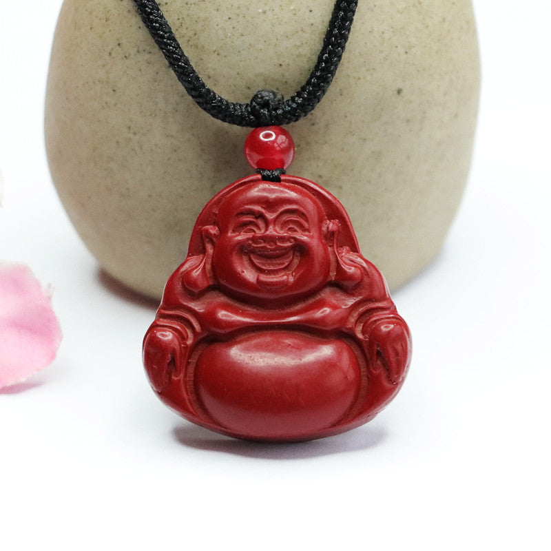 Buddha Pendant with Cinnabar Stone in Sterling Silver