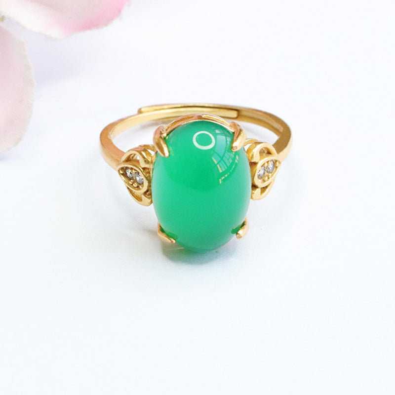 Green Chalcedony Zircon Vintage Ring with Sterling Silver