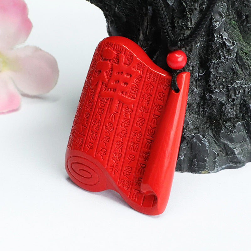 Red Cinnabar Heart Sutra Pendant