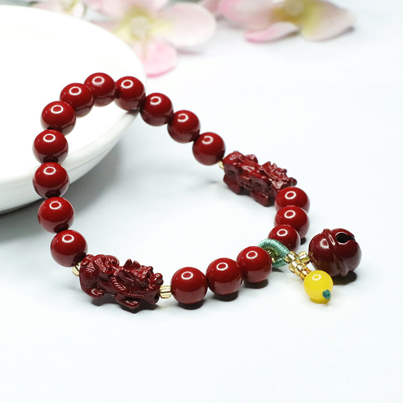 Fortune's Favor Cinnabar Stone Bracelet with Sterling Silver Pixiu Charm