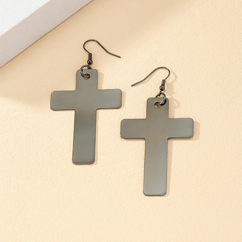 Chic Industrial Cold Wind Cross Earrings with Niche Design