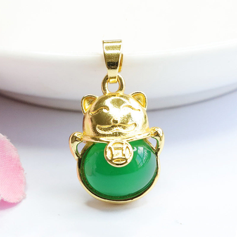 Lucky Cat Chalcedony Sterling Silver Necklace