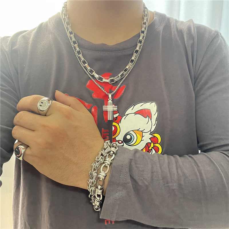 Personalized Retro Titanium Steel Cross Pendant Necklace for Men - Trendy Stainless Steel Design