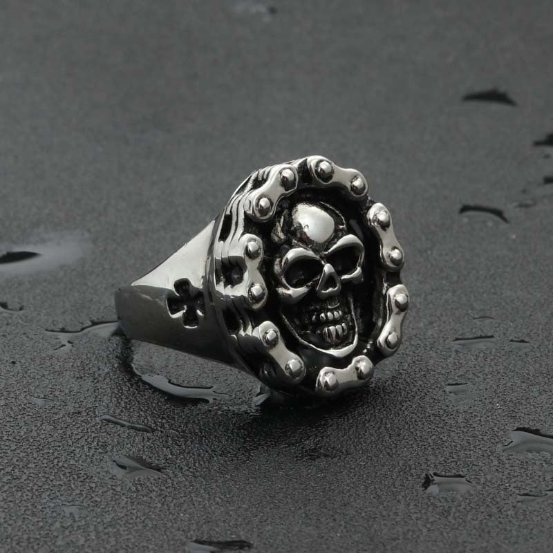 Titanium Steel Skull Bicycle Chain Ring - Retro Punk Jewelry for Men