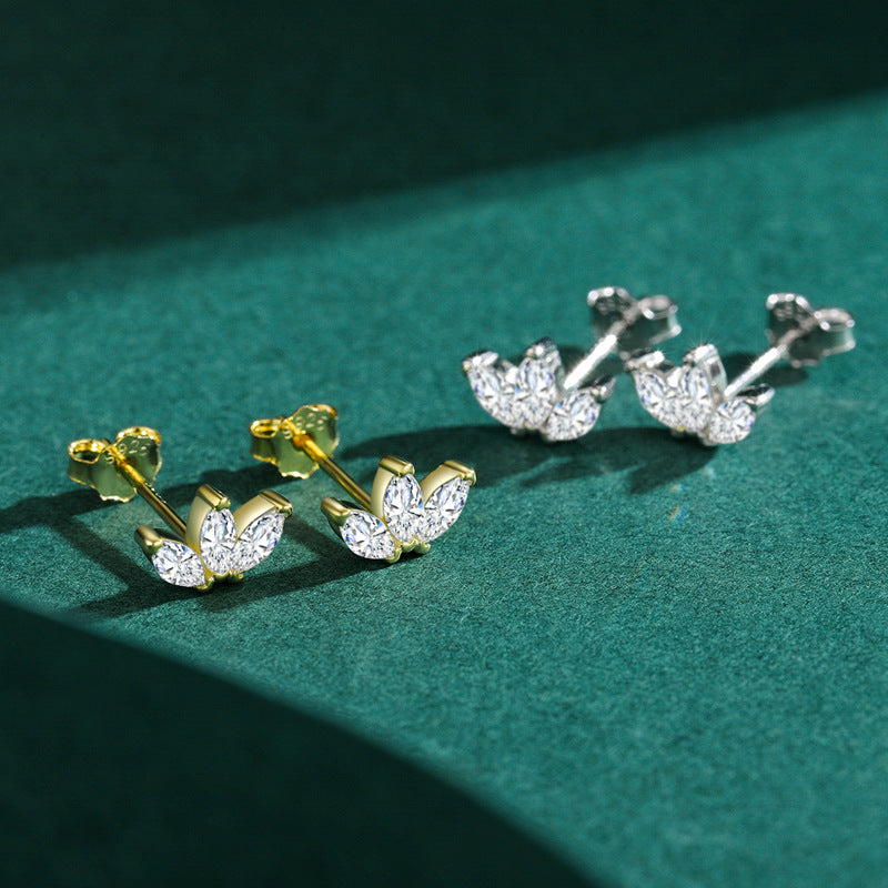 Exquisite Sterling Silver Crown Earrings with Zircon Gem