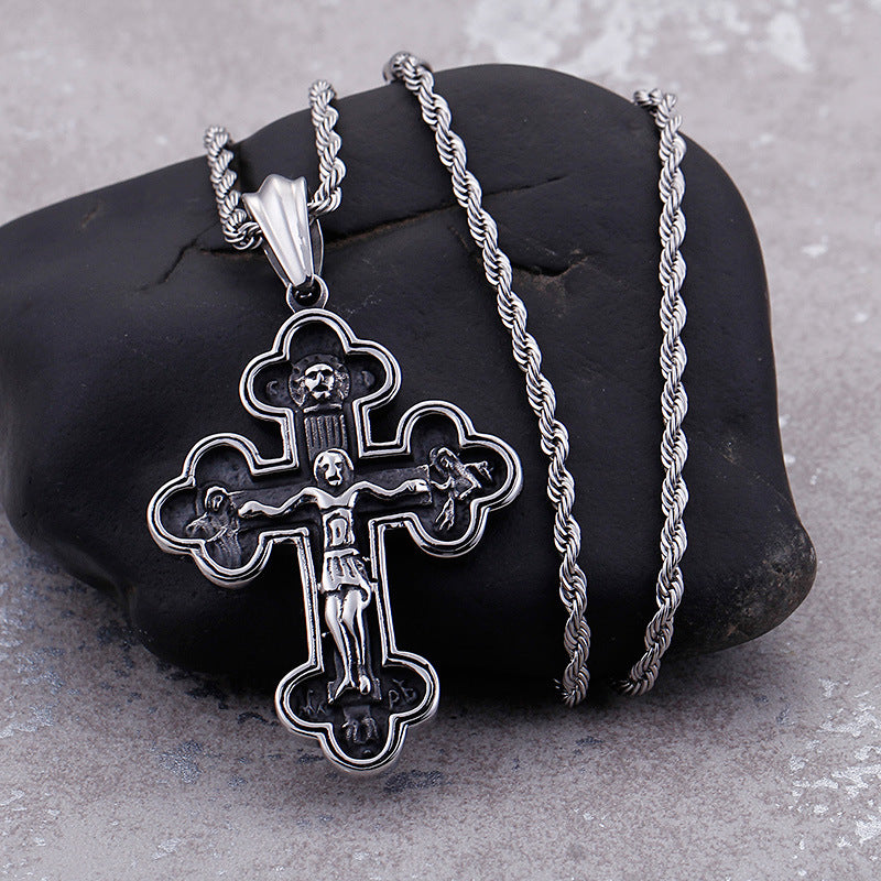 Vintage-inspired Oversized Titanium Steel Men's Cross Flower Pendant