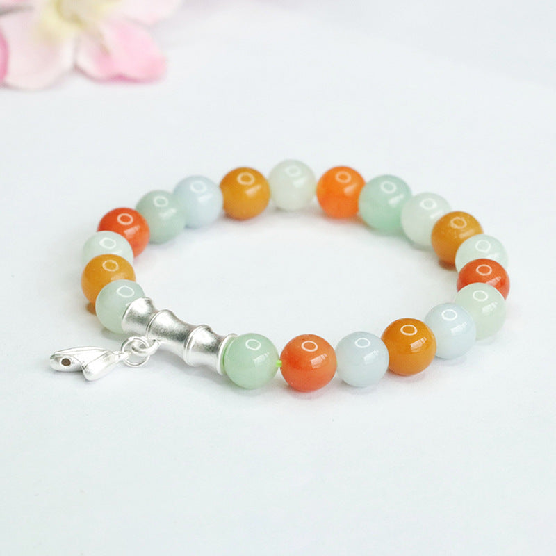 Bamboo Bracelet with Myanmar A-grade Jade and Sterling Silver