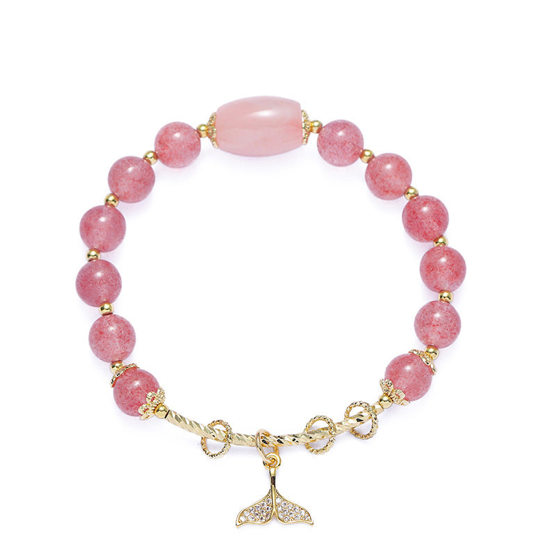 Whale Ripples Natural Strawberry Crystal Bracelet with Pink Crystal Bucket Bead Movement Hand Strand Jewelry