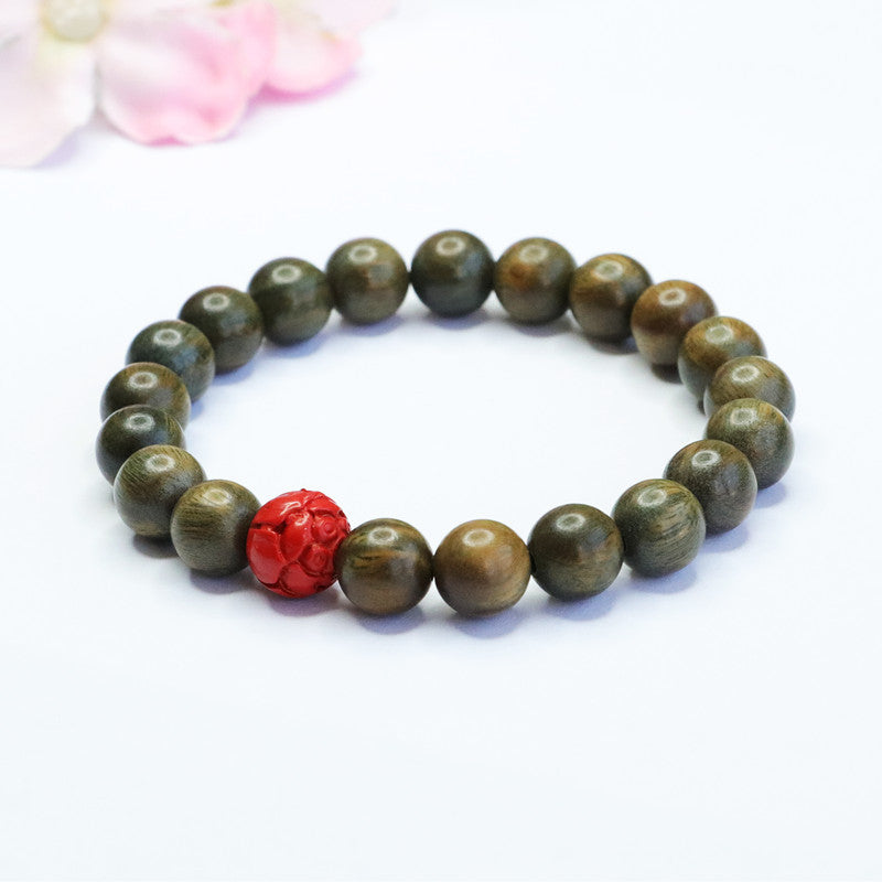 Lotus Bead Sterling Silver Bracelet with Cinnabar Stone and Sandalwood