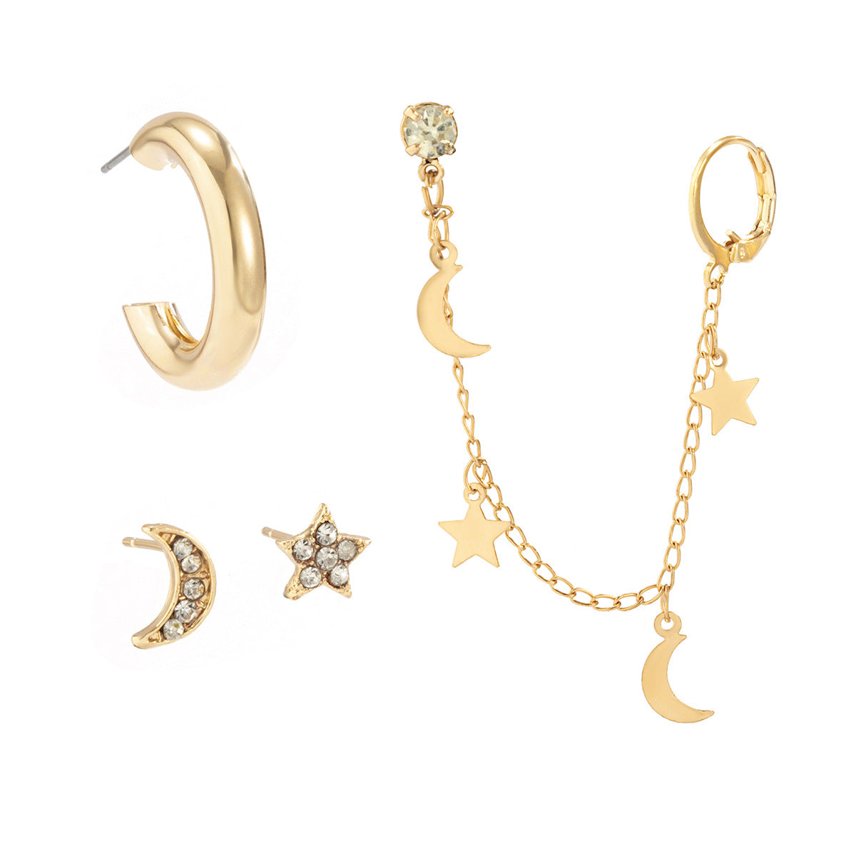 Dazzling Star and Moon Tassel Earrings Set from Vienna Verve Collection