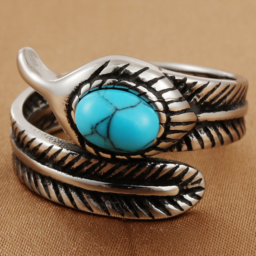 Titanium Steel Feather Ring for Men - Retro Trendy Animal Jewelry Accessories