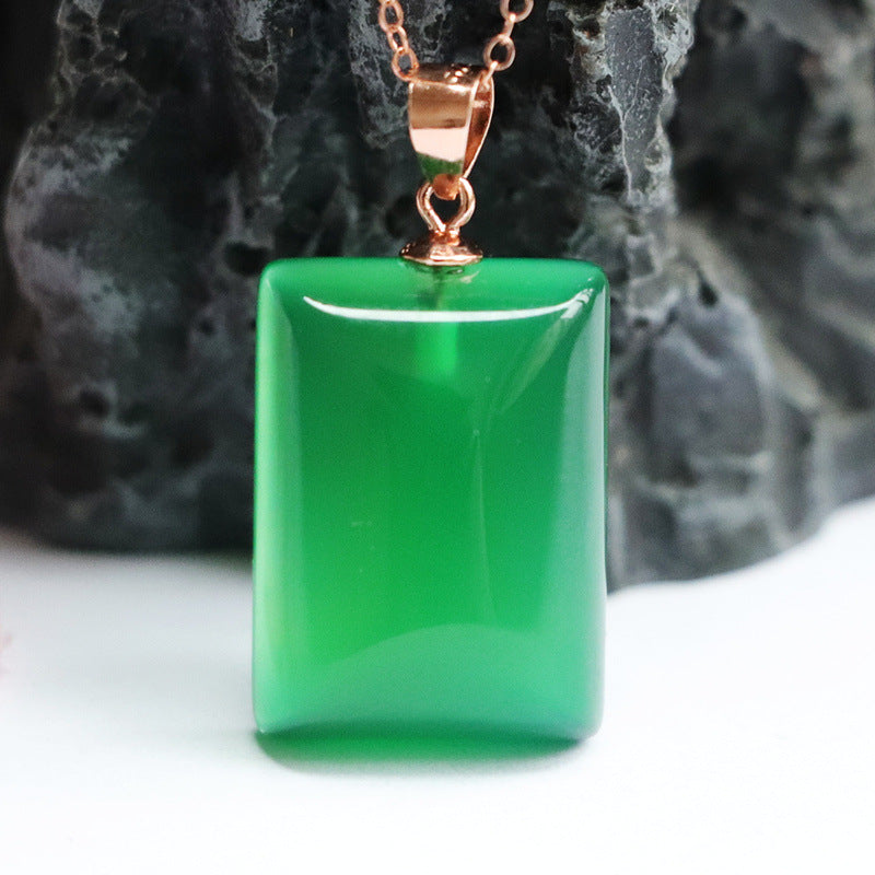 Green Chalcedony Pendant with Rose Gold Necklace