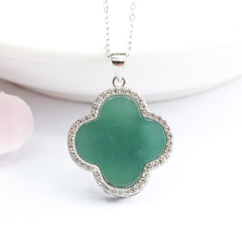 Ice Blue Green Jadeite Clover Necklace