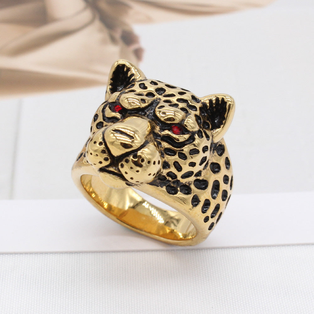 Personality Retro Leopard Cheetah Titanium Steel Ring for Men