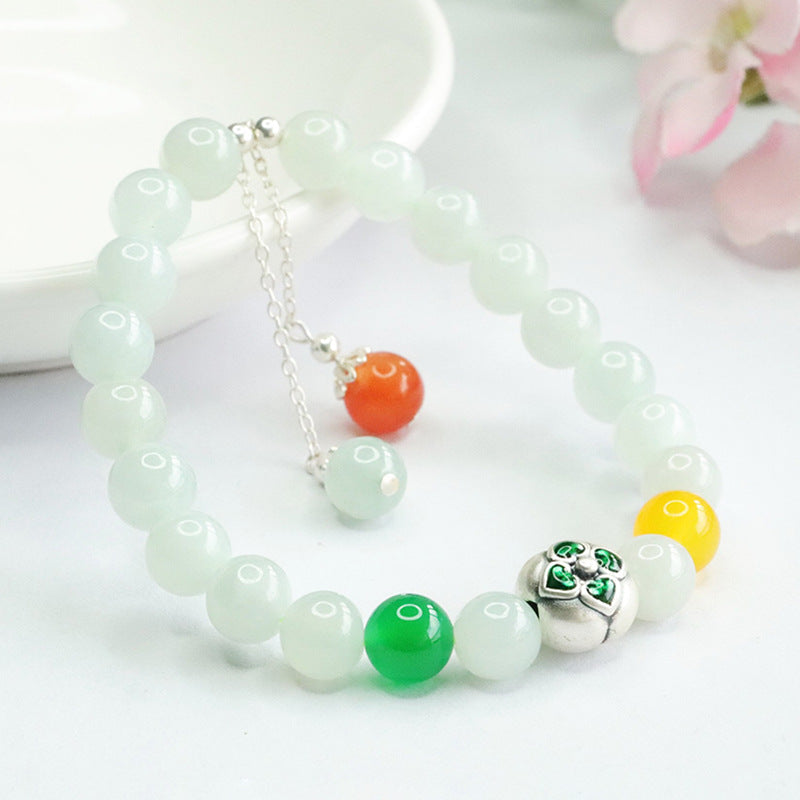 Jade Bracelet with Sterling Silver Ruyi Persimmon Design