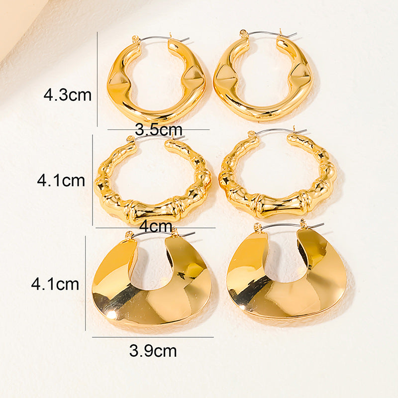 Bamboo Earrings Set with Three-Dimensional Design and Luxurious CCB Embellishments