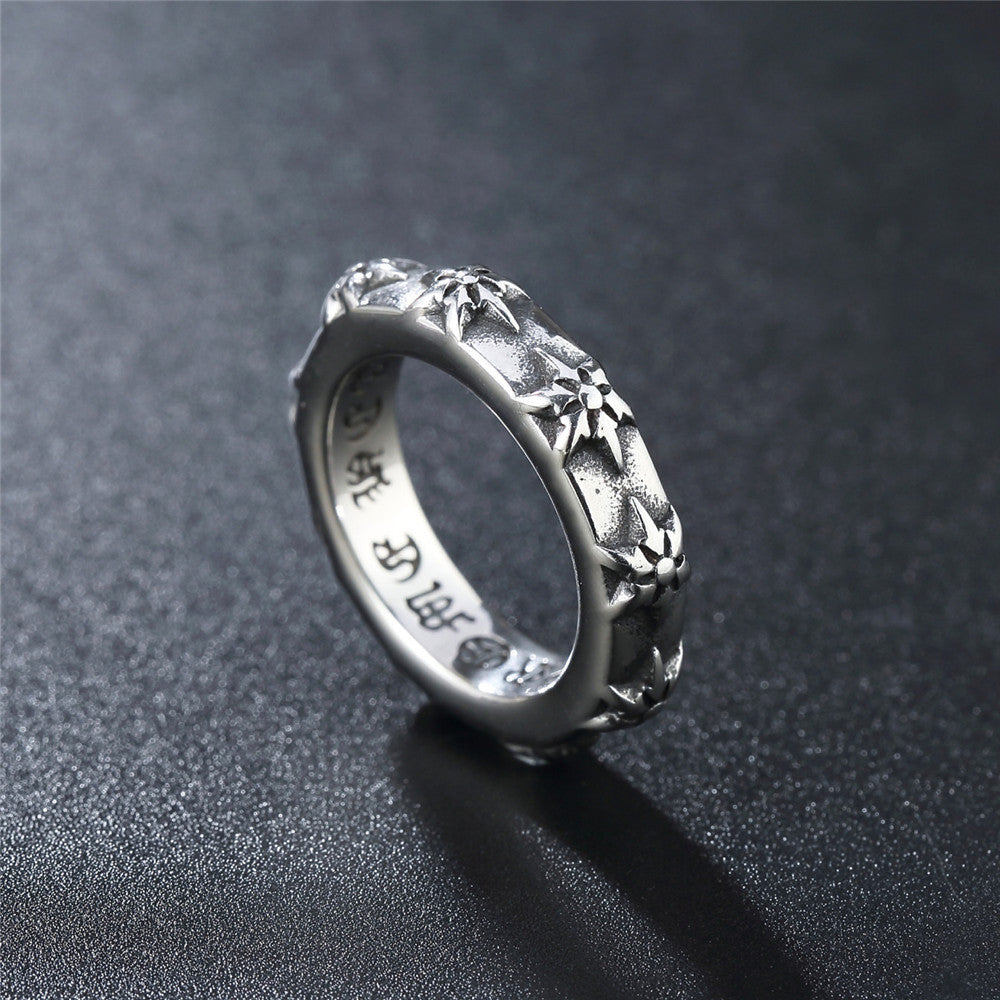 Row of Hexagonal Star Titanium Steel Ring for Men