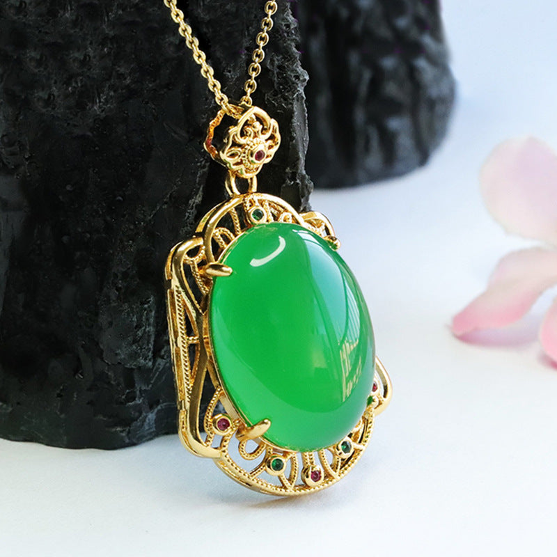 Pigeon Egg Natural Green Chalcedony Pendant