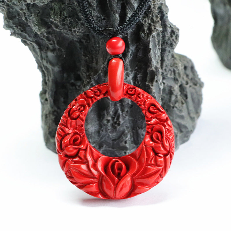 Red Sand Flower Sterling Silver Pendant with Cinnabar Stone