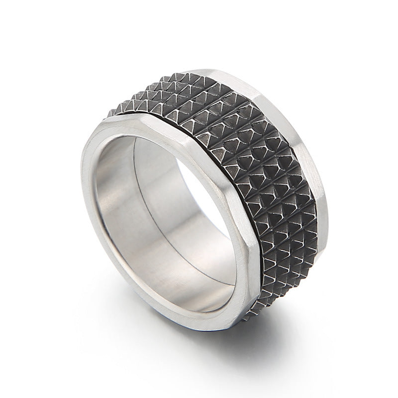 Wholesale Men's Hip-Hop Pyramid Titanium Steel Ring - Creative and Stylish, Available in Sizes 8-12