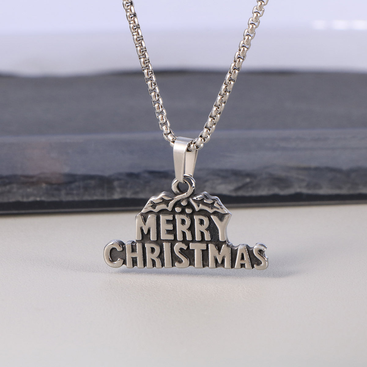 Festive Stainless Steel Santa Hat Necklace for Men - European & American Retro Design