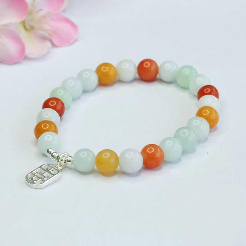 Colorful Sterling Silver Jade Bracelet by Planderful Collection