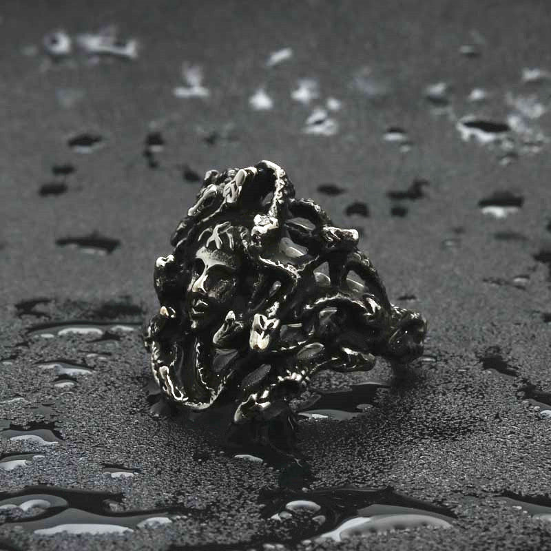 Titanium Steel Retro Snake Head Ring for Men - Punk Style Jewelry Direct from Manufacturer