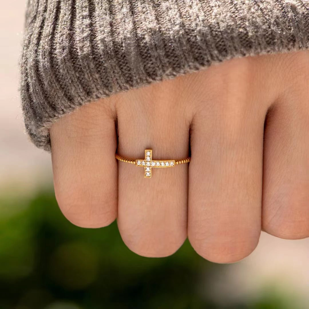 Zircon Latin Cross Slim Sterling Silver Ring