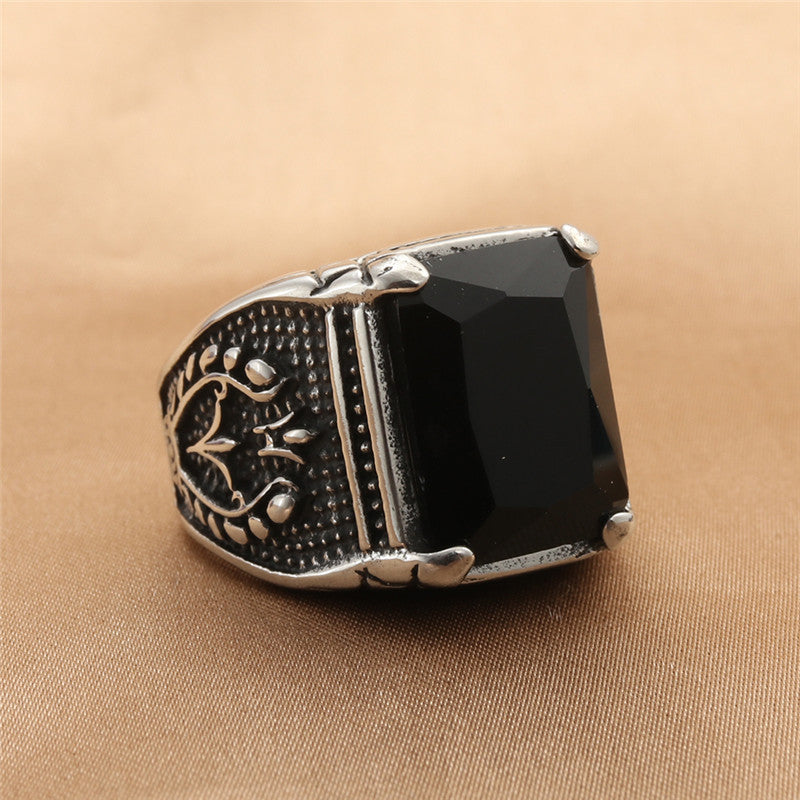 Trendy Multi-Color Zircon Titanium Steel Square Ring for Men and Women