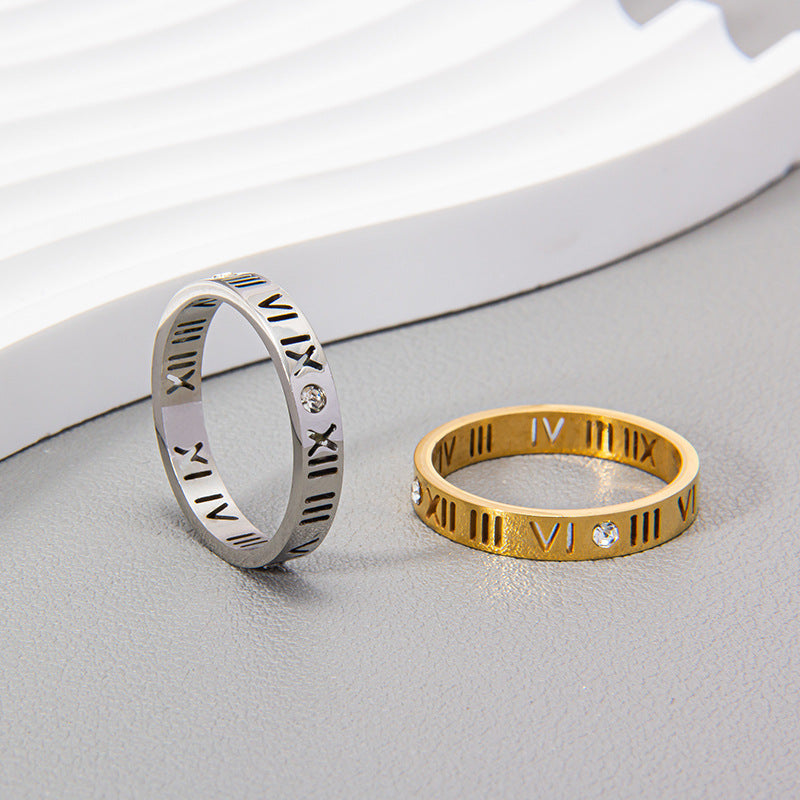 Stylish Stainless Steel Roman Numeral and Diamond Couple's Letter Ring for Men | European and American Design