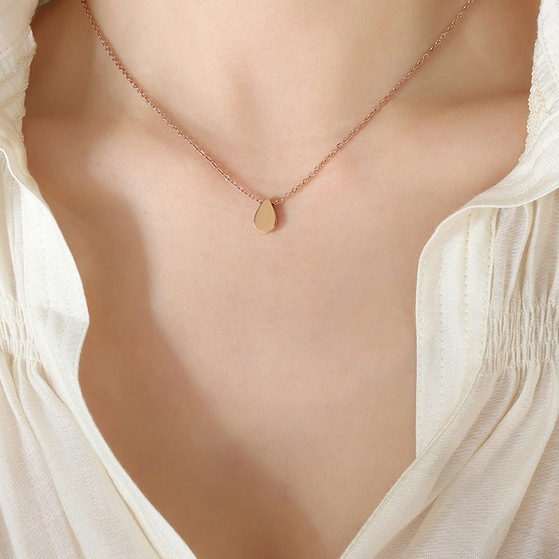 Korean Style White Water Drop Pendant Titanium Necklace for Women