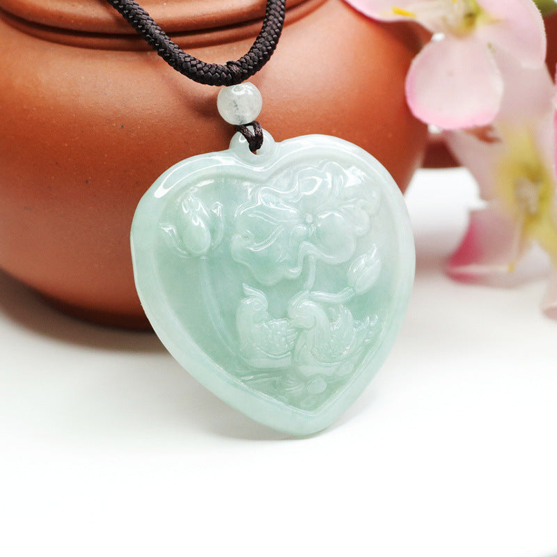 A Necklace Jewelry with Love Pendant Made of Natural Burma A Jade