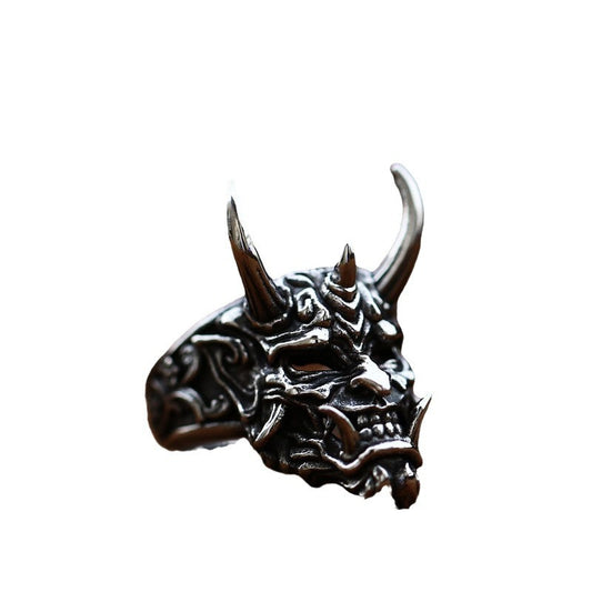 Titanium Steel Men's Retro Prajna Mask Ring - Exclusive Wholesale Collection