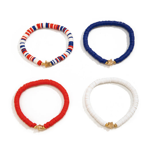 Colorful Handcrafted Bracelet Set with Soft Pottery Beads and Patriotic Charms for Women