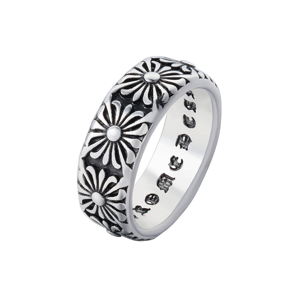 Literary Croix Flower Titanium Steel Ring for Men