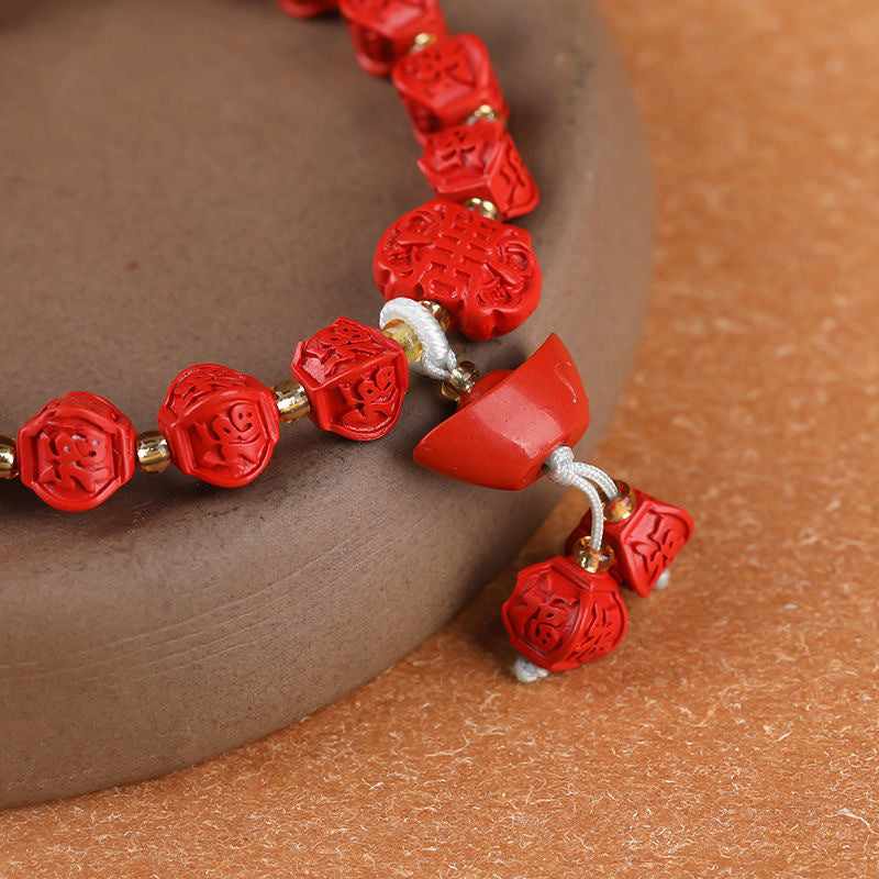 Red Sand and Sterling Silver Cinnabar Blessing Bracelet