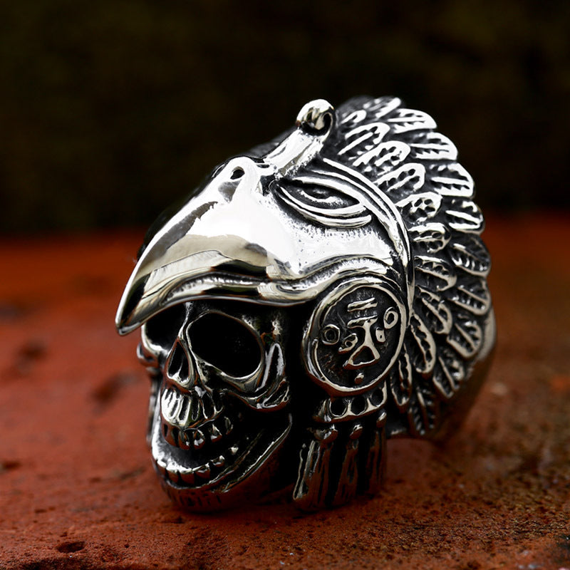 Titanium Steel Retro Indian Eagle Skull Ring for Men - Wholesale Fashion Accessory