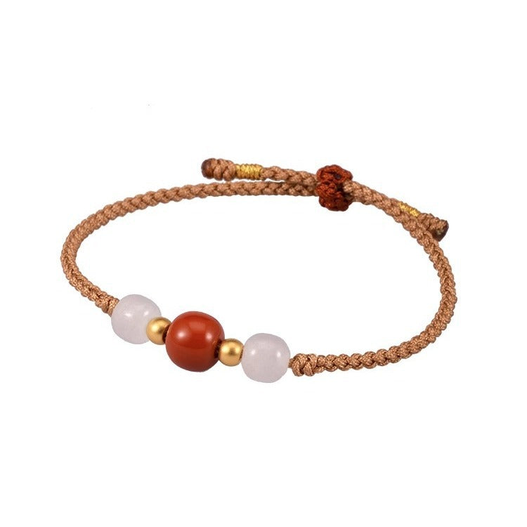 Fortune's Favor: Handcrafted Red Agate and Hetian Jade Bracelet