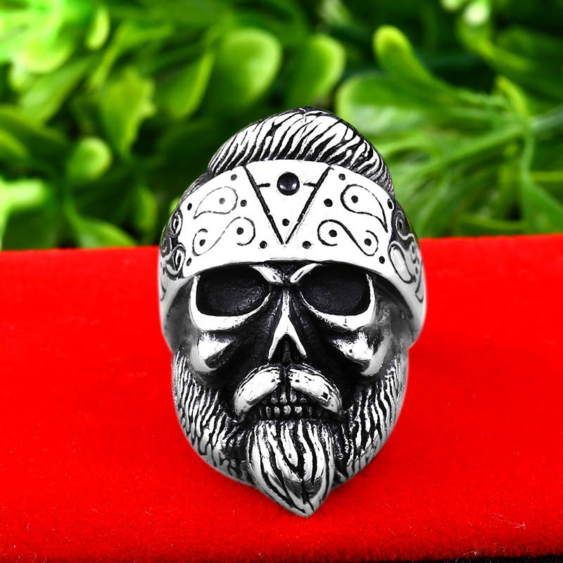 Custom Engraved Titanium Steel Skull Beard Ring - Stylish Retro Punk Accessory for Men, Bulk Availability