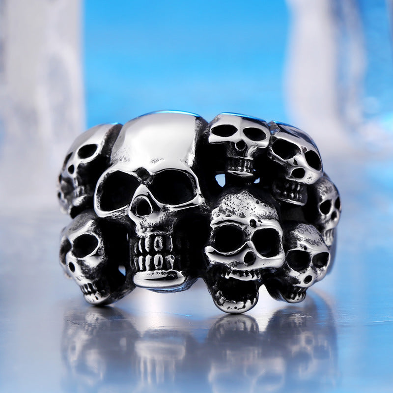 Titanium Steel Skull Ring for Men - European and American Hipster Index Finger Design, Exaggerated Hip-Hop Style