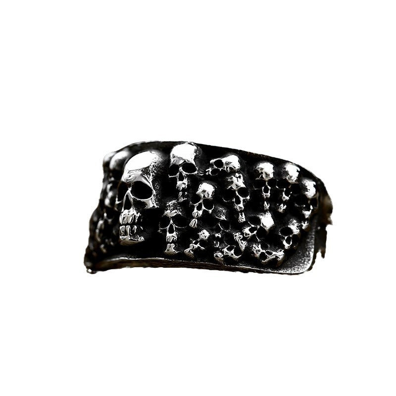 Titanium Steel Punk Skull Ring for Men - Retro Style, Wholesale Available