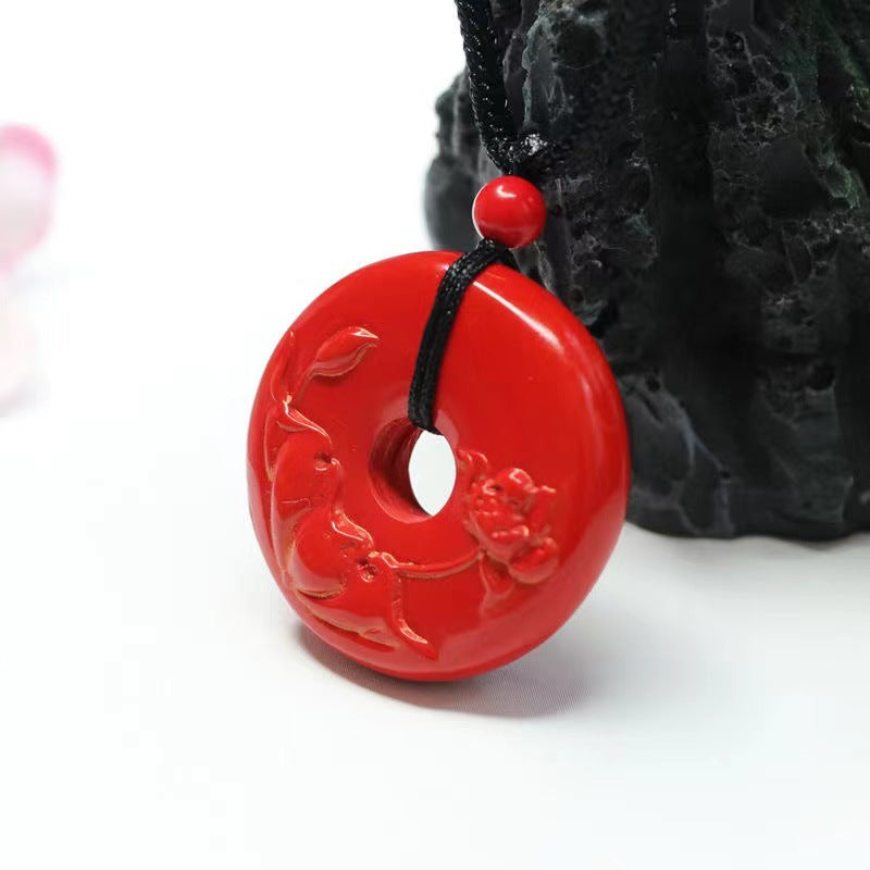 Lotus Safety Buckle Pendant with Cinnabar Stone