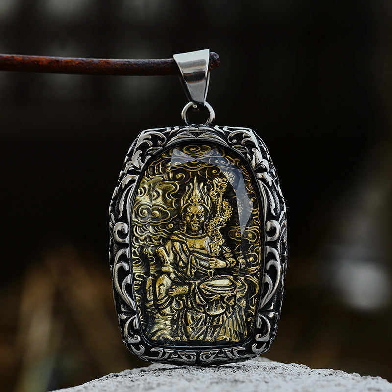 Vintage-Inspired Titanium Steel Guanyin Bodhisattva Pendant for Men - Wholesale Stainless Steel Glass Accessories